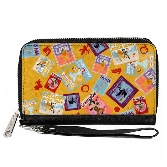 PU Zip Around Wallet Rectangle - The Wizard of Oz Characters Scenes and Icons Collage Yellow - MEGA POP COMICS 