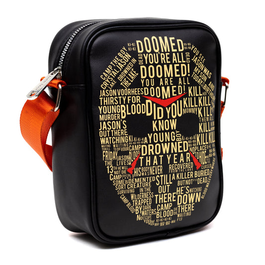 Horror Movies Vegan Leather Cross Body Backpack for Men and Women with Adjustable Strap, Friday the 13th Jason Hockey Mask Quotes Typography Black - MEGA POP COMICS 