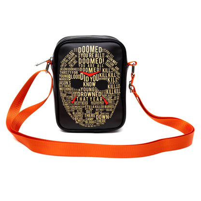 Horror Movies Vegan Leather Cross Body Backpack for Men and Women with Adjustable Strap, Friday the 13th Jason Hockey Mask Quotes Typography Black - MEGA POP COMICS 