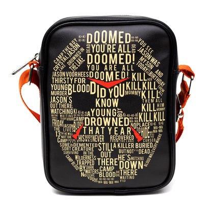 Horror Movies Vegan Leather Cross Body Backpack for Men and Women with Adjustable Strap, Friday the 13th Jason Hockey Mask Quotes Typography Black - MEGA POP COMICS 