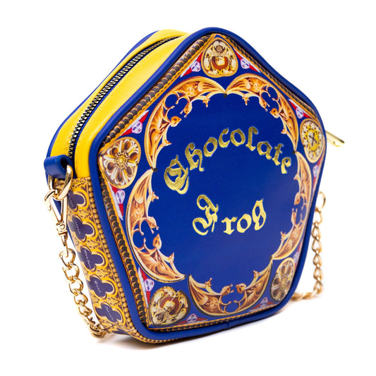 Harry Potter Bag, Crossbody, Figural, Chocolate Frog Candy Box Replica Debossed Gold, Blue, Vegan Leather - MEGA POP COMICS 