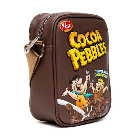 The Flintstones Bag, Cross Body, Cocoa Pebbles Fred and Barney Cereal Box Replica, Brown, Vegan Leather - MEGA POP COMICS 