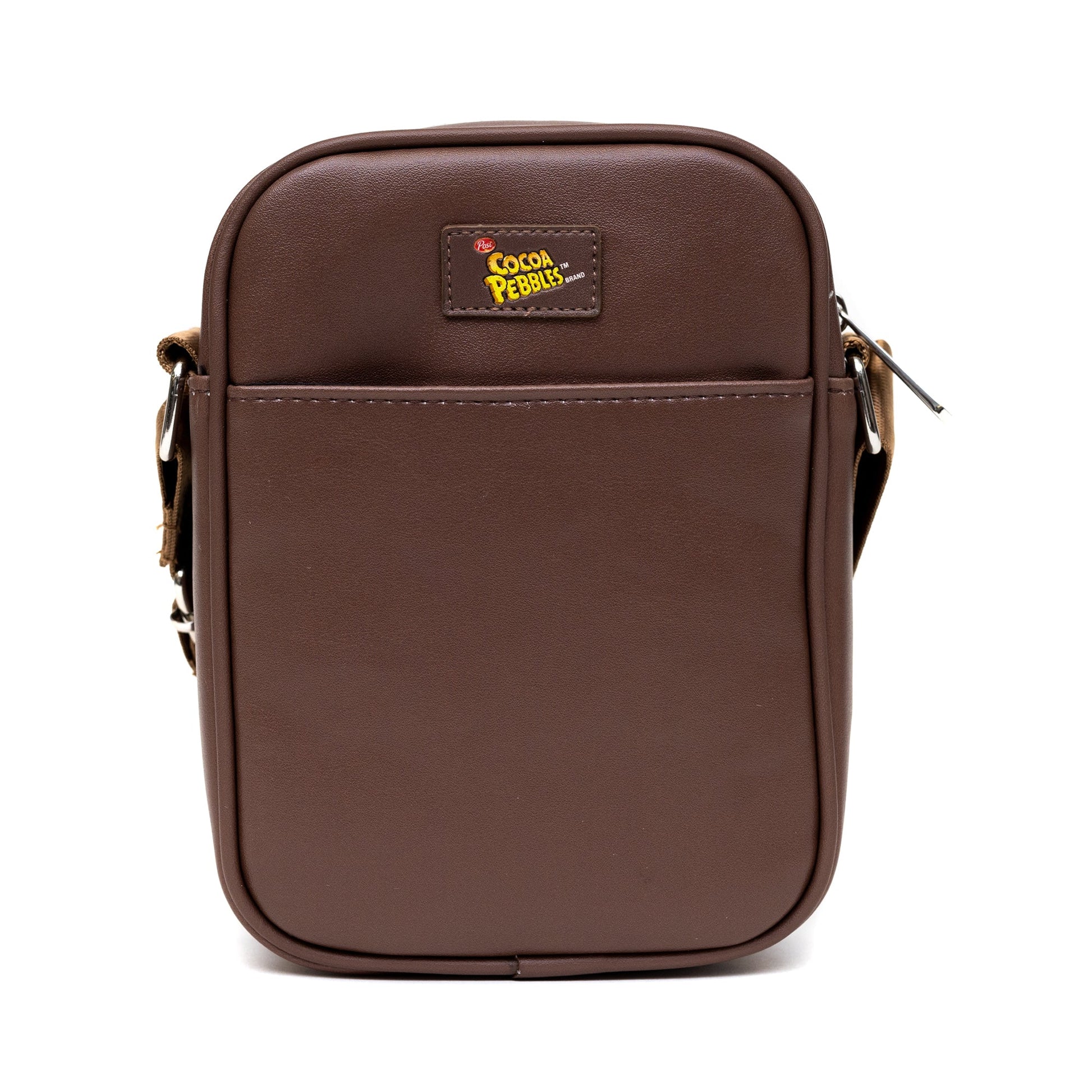 The Flintstones Bag, Cross Body, Cocoa Pebbles Fred and Barney Cereal Box Replica, Brown, Vegan Leather - MEGA POP COMICS 