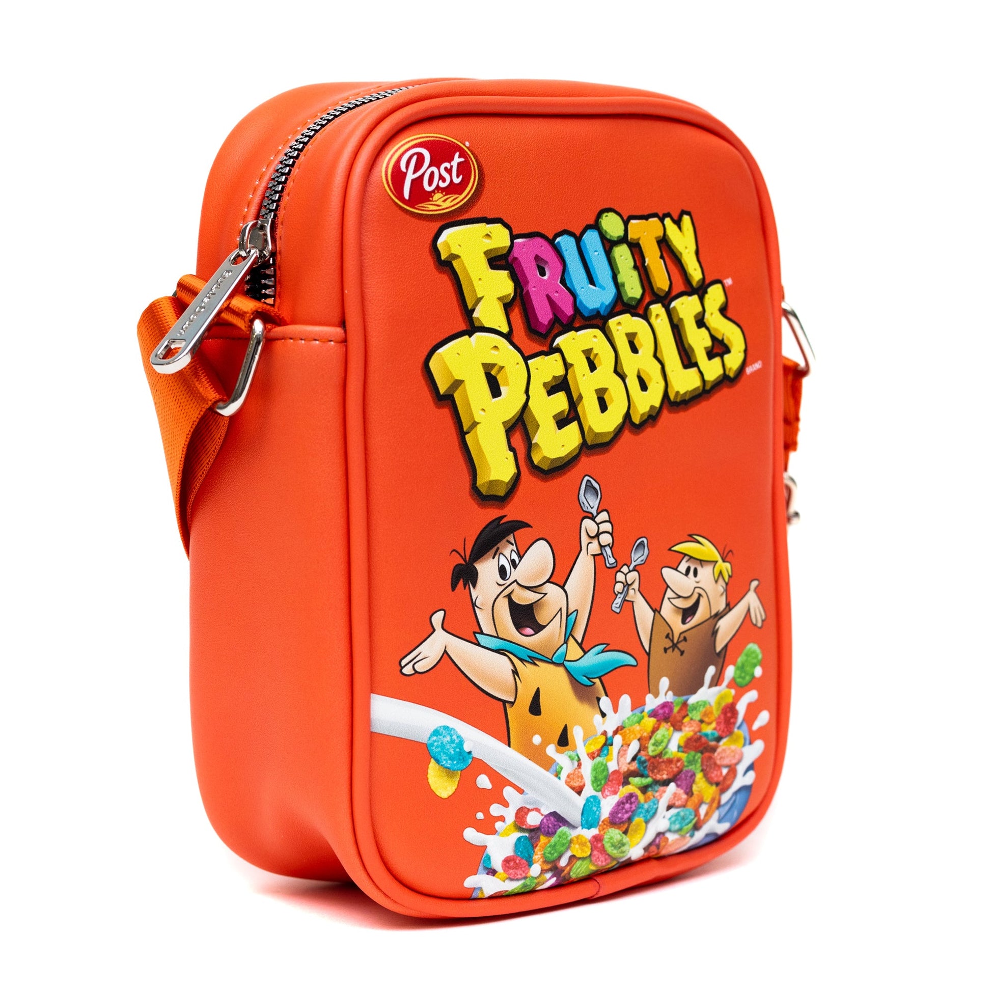 The Flintstones Bag, Cross Body, Fruity Pebbles Fred and Barney Cereal Box Replica, Bright Red, Vegan Leather - MEGA POP COMICS 