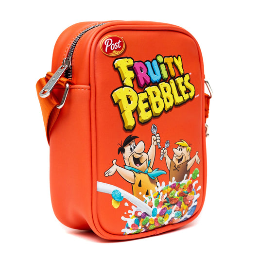 The Flintstones Bag, Cross Body, Fruity Pebbles Fred and Barney Cereal Box Replica, Bright Red, Vegan Leather - MEGA POP COMICS 