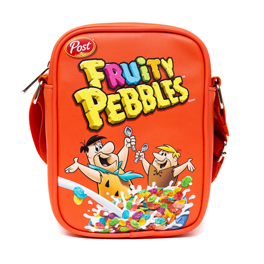 The Flintstones Bag, Cross Body, Fruity Pebbles Fred and Barney Cereal Box Replica, Bright Red, Vegan Leather - MEGA POP COMICS 
