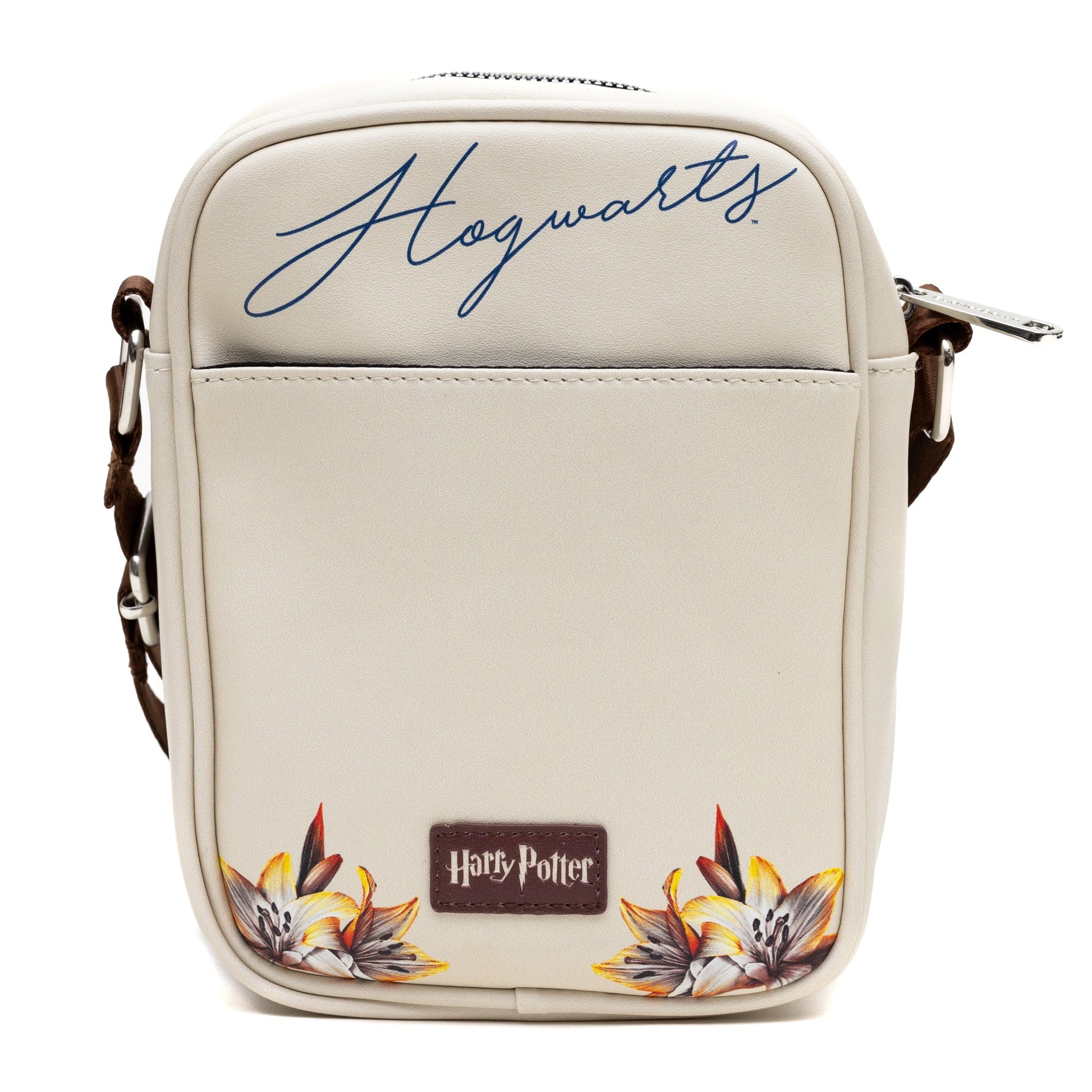 Harry Potter Vegan Leather Round Crossbody Bag with Adjustable Straps, Hogwarts Floral Fantasy Off White - MEGA POP COMICS 