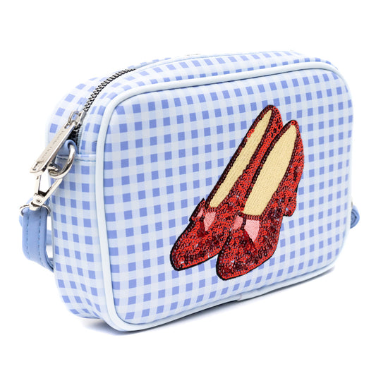 Wizard of Oz Bag, Cross Body, The Wizard of Oz Dorothy Sequined Ruby Slippers with Toto Pose, Blue, Vegan Leather - MEGA POP COMICS 