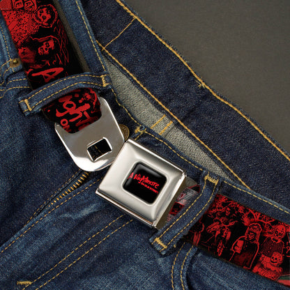 A NIGHTMARE ON ELM STREET Full Color Black/Blood Splatter Reds Seatbelt Belt - A NIGHTMARE ON ELM STREET Freddy Pose/Sketch Black/Red Webbing - MEGA POP COMICS 