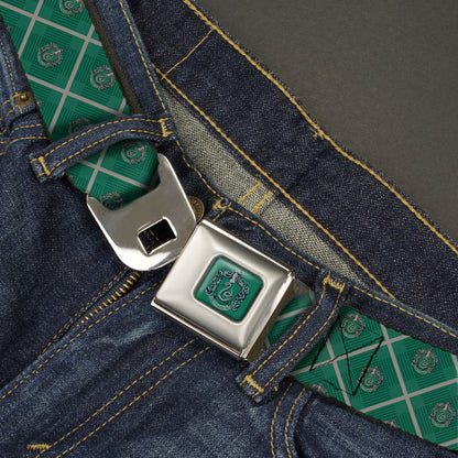 SLYTHERIN Crest Full Color Green Seatbelt Belt - Harry Potter Slytherin Crest Plaid Greens/Gray Webbing - MEGA POP COMICS 