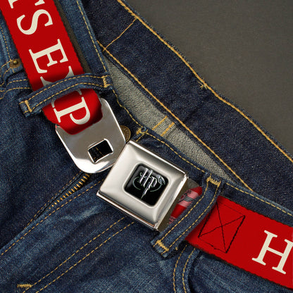 Harry Potter Logo Full Color Black/White Seatbelt Belt - HOGWARTS EXPRESS 9¾ Red/White Webbing - MEGA POP COMICS 