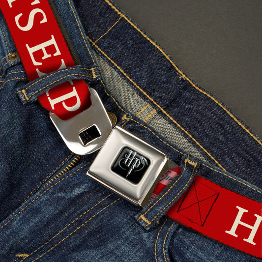 Harry Potter Logo Full Color Black/White Seatbelt Belt - HOGWARTS EXPRESS 9¾ Red/White Webbing - MEGA POP COMICS 