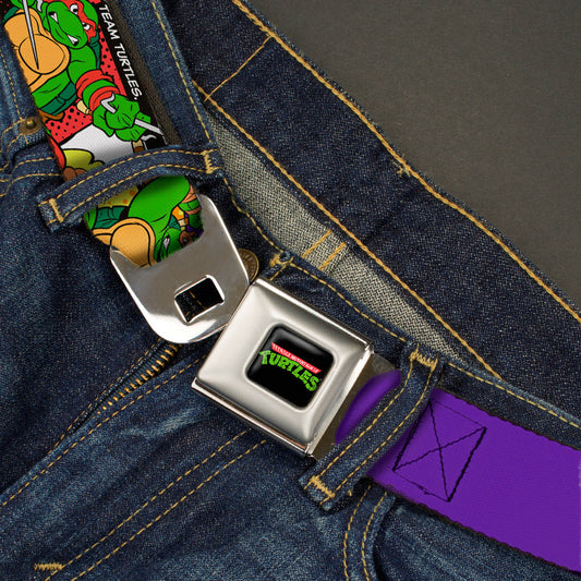 Classic TMNT Logo Full Color Seatbelt Belt - Classic Teenage Mutant Ninja Turtles Action Poses/TEAM TURTLES Webbing - MEGA POP COMICS 