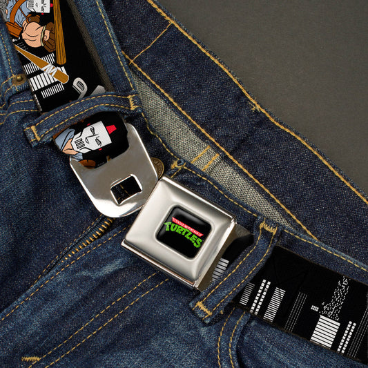 Classic TMNT Logo Full Color Seatbelt Belt - Casey Jones Action Poses/Skyline Black/White Webbing - MEGA POP COMICS 