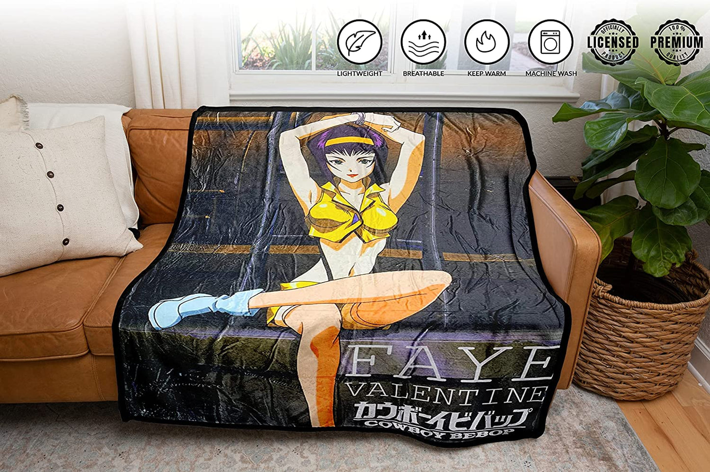 Cowboy Bebop Faye Valentine Cuffed Fleece Throw Soft Lightweight Blanket 45x60 Inches - MEGA POP COMICS 