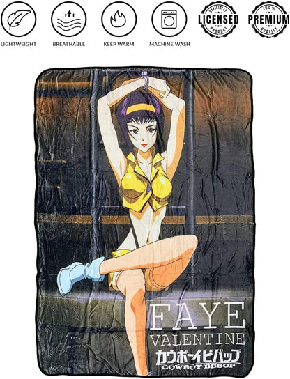 Cowboy Bebop Faye Valentine Cuffed Fleece Throw Soft Lightweight Blanket 45x60 Inches - MEGA POP COMICS 