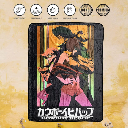 Cowboy Bebop Group Faye Spike Edward Ein Jet Black Fleece Throw Soft Lightweight Blanket 45x60 Inches - MEGA POP COMICS 
