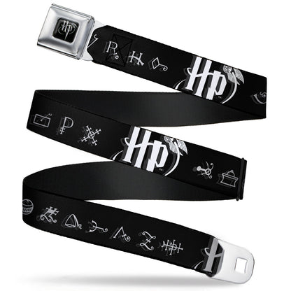 Harry Potter Logo Full Color Black/White Seatbelt Belt - Harry Potter Logo/Symbology Black/White Webbing - MEGA POP COMICS 