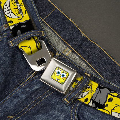 Sponge Bob Face CLOSE-UP Full Color Seatbelt Belt - SpongeBob 4-CLOSE-UP Expressions/Crackle Black/Gray/Yellow Webbing - MEGA POP COMICS 