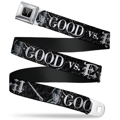 Harry Potter Logo Full Color Black/White Seatbelt Belt - Harry Potter GOOD VS. EVIL Black/White Webbing - MEGA POP COMICS 