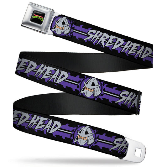 Classic TMNT Logo Full Color Seatbelt Belt - Shredder Head SHRED HEAD/Stripe Black/Purple/Gray Webbing - MEGA POP COMICS 
