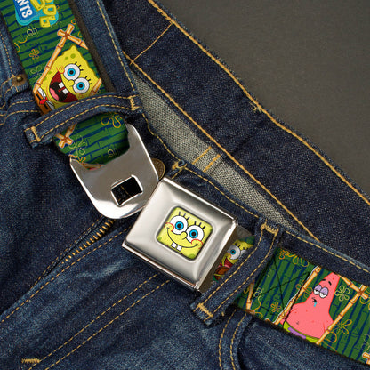 Sponge Bob Face CLOSE-UP Full Color Seatbelt Belt - SpongeBob & Patrick Starfish Bamboo Frames/Logo Webbing - MEGA POP COMICS 