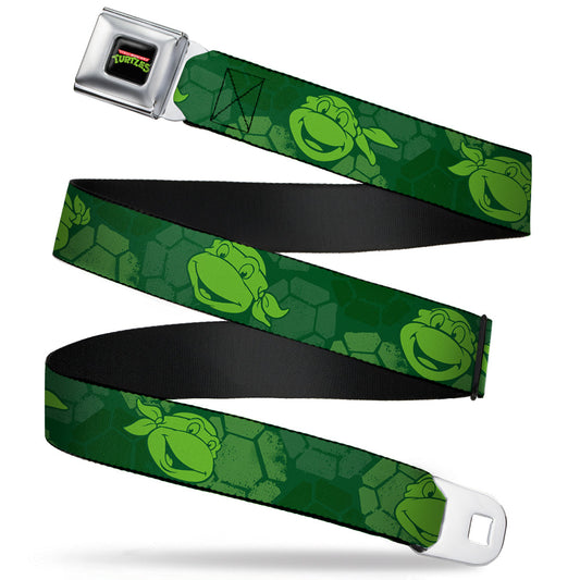 Classic TMNT Logo Full Color Seatbelt Belt - Classic Teenage Mutant Ninja Turtles Turtle Faces2 Greens Webbing - MEGA POP COMICS 