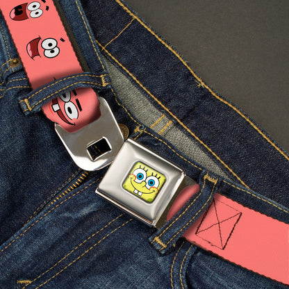 Sponge Bob Face CLOSE-UP Full Color Seatbelt Belt - Patrick Starfish Expressions Pink Webbing - MEGA POP COMICS 