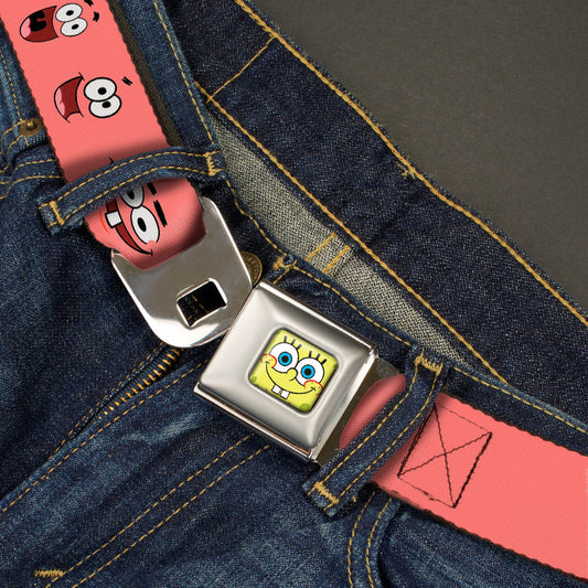 Sponge Bob Face CLOSE-UP Full Color Seatbelt Belt - Patrick Starfish Expressions Pink Webbing - MEGA POP COMICS 
