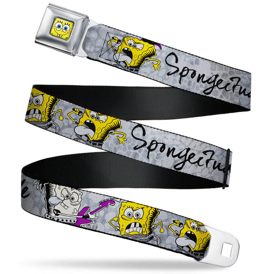 Sponge Bob Face CLOSE-UP Full Color Seatbelt Belt - SpongeBob 3-Poses SPONGEITUDE Grays/Black Webbing - MEGA POP COMICS 