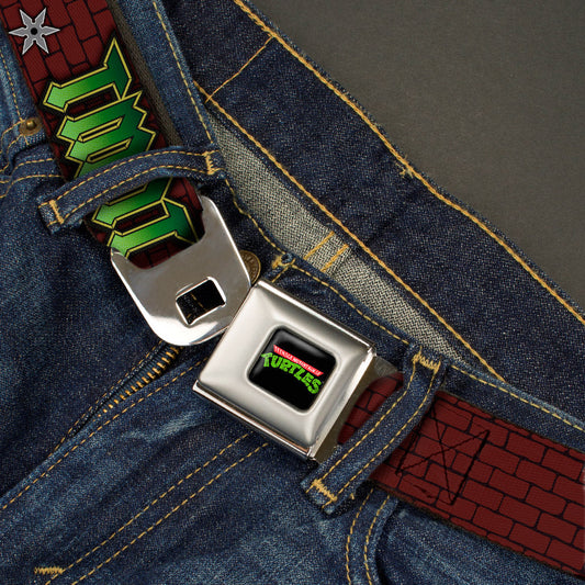 Classic TMNT Logo Full Color Seatbelt Belt - Classic TMNT Gear/Elements Brick Wall Webbing - MEGA POP COMICS 