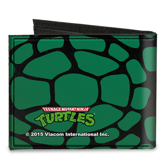 Canvas Bi-Fold Wallet - Classic TMNT Turtle Faces Black Green Turtle Shell - MEGA POP COMICS 