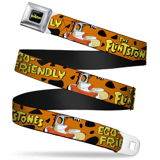 THE FLINTSTONES Logo Full Color Black Yellow Seatbelt Belt - Flintmobile/ECO-FRIENDLY Orange/Black Webbing - MEGA POP COMICS 