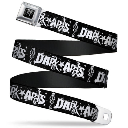 Harry Potter Logo Full Color Black/White Seatbelt Belt - DARK ARTS/Death Mark Splatter Black/White Webbing - MEGA POP COMICS 