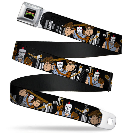 Classic TMNT Logo Full Color Seatbelt Belt - Casey Jones Action Poses/Skyline Black/White Webbing - MEGA POP COMICS 