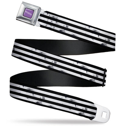 BEETLEJUICE Text Logo Full Color Purple/White Seatbelt Belt - Beetlejuice Suit Striping Black/White Webbing - MEGA POP COMICS 