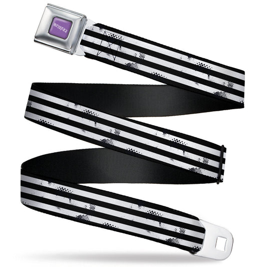 BEETLEJUICE Text Logo Full Color Purple/White Seatbelt Belt - Beetlejuice Suit Striping Black/White Webbing - MEGA POP COMICS 