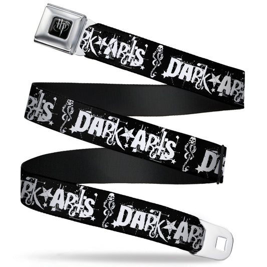 Harry Potter Logo Full Color Black/White Seatbelt Belt - DARK ARTS/Death Mark Splatter Black/White Webbing - MEGA POP COMICS 