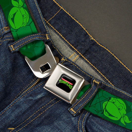 Classic TMNT Logo Full Color Seatbelt Belt - Classic Teenage Mutant Ninja Turtles Turtle Faces2 Greens Webbing - MEGA POP COMICS 
