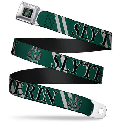 Slytherin Crest Full Color Seatbelt Belt - Harry Potter SLYTHERIN Stripe Green/Gray Webbing - MEGA POP COMICS 