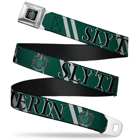 Slytherin Crest Full Color Seatbelt Belt - Harry Potter SLYTHERIN Stripe Green/Gray Webbing - MEGA POP COMICS 