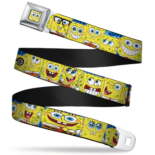 Sponge Bob Face CLOSE-UP Full Color Seatbelt Belt - SpongeBob Expressions Stripe Blue Webbing - MEGA POP COMICS 