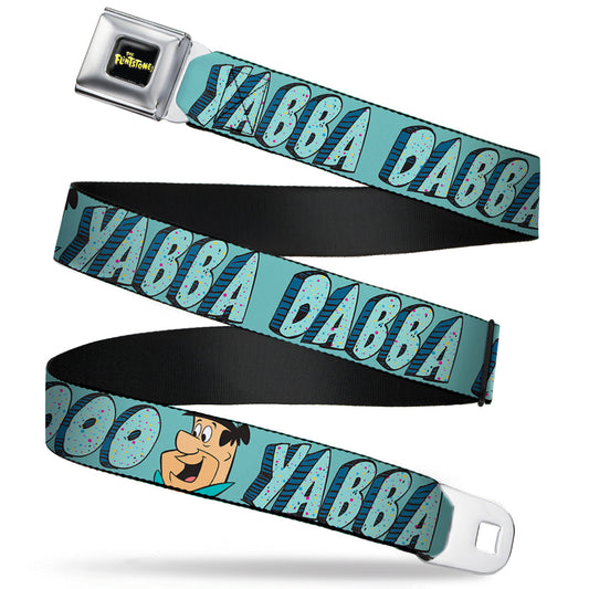 THE FLINTSTONES Logo Full Color Black Yellow Seatbelt Belt - Fred Face YABBA DABBA DOO Blues Webbing - MEGA POP COMICS 