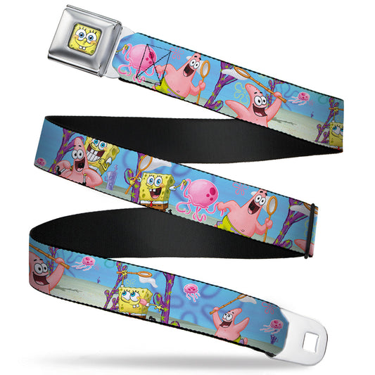Sponge Bob 3-D Face CLOSE-UP Full Color Seatbelt Belt - SpongeBob & Patrick Starfish Jellyfishing Scenes Webbing - MEGA POP COMICS 