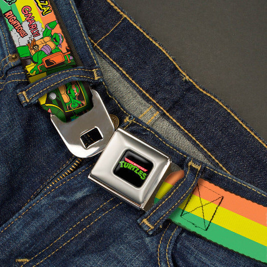 Classic TMNT Logo Full Color Seatbelt Belt - Classic Teenage Mutant Ninja Turtles Turtles Pose14 '84 Pizza/Verbiage Webbing - MEGA POP COMICS 
