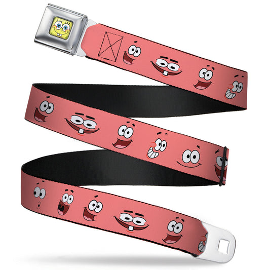 Sponge Bob Face CLOSE-UP Full Color Seatbelt Belt - Patrick Starfish Expressions Pink Webbing - MEGA POP COMICS 