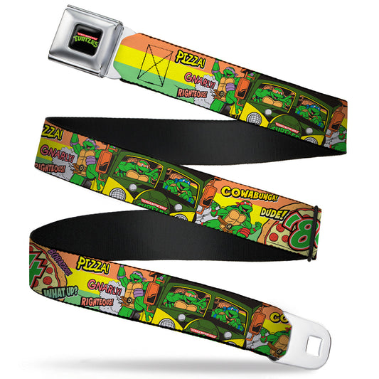 Classic TMNT Logo Full Color Seatbelt Belt - Classic Teenage Mutant Ninja Turtles Turtles Pose14 '84 Pizza/Verbiage Webbing - MEGA POP COMICS 