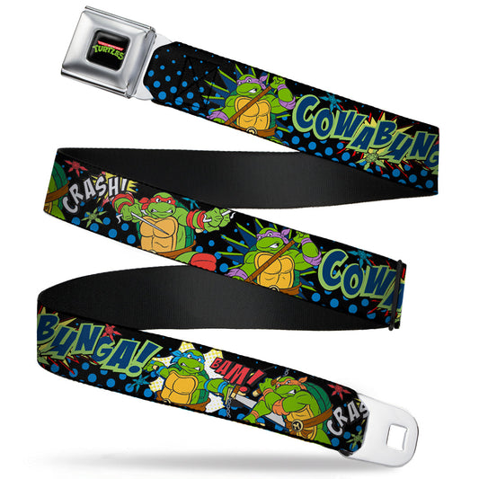 Classic TMNT Logo Full Color Seatbelt Belt - Classic Teenage Mutant Ninja Turtles Turtles Pose12 COWABUNGA! Pop Art Webbing - MEGA POP COMICS 