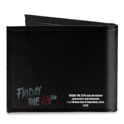 Canvas Bi-Fold Wallet - Jason Mask3 CLOSE-UP + FRIDAY THE 13th Black Grays Red - MEGA POP COMICS 
