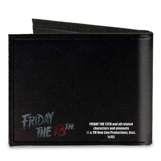 Canvas Bi-Fold Wallet - Jason Mask3 CLOSE-UP + FRIDAY THE 13th Black Grays Red - MEGA POP COMICS 